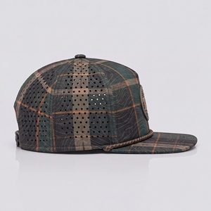 Casquette Snapback à visière plate en toile à carreaux, imprimé topographique, 6 panneaux, perforations laser respirantes, patch drapeau USA, pour le golf, hommes et femmes - Product Image 5