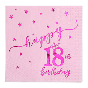 Happy Birthday Pink <b>Paper</b> Napkins 250mm Printed Three Layer For Birthday Party Disposable <b>Tissues</b> - Product Image 4
