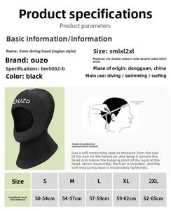 JUNHAIINS 5mm Raglan Néoprène Capuche <span class=keywords><strong>de</strong></span> Plongée Épaissie Chaude Hiver <span class=keywords><strong>Bonnet</strong></span> <span class=keywords><strong>de</strong></span> Natation Résistant au Froid Snorkeling Surfing Cap Factory Direct - Product Image 6