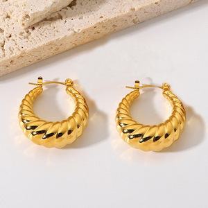 Hoop Earrings Gold Plated <b>Titanium</b> Steel Circular Ring Geometric Design For Women - Product Image 3