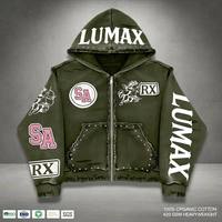Veste d'hiver décontractée en coton certifié GOTS, surdimensionnée, écologique, personnalisée, streetwear de luxe, fermeture éclair, broderie 3D, strass