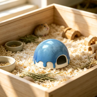 Caverne pour hamster en céramique avec glaçure réactive personnalisée, abri confortable pour petits animaux, niche en poterie cuite au four pour chinchillas
