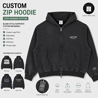 Sweat-shirt à capuche zippé personnalisé 370G 100% coton lavé pour homme, coupe oversize, style streetwear vintage, vierge, épais, avec double fermeture éclair