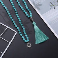 Chapelet de prière musulman bohème fait main de haute qualité, 108 perles en pierre turquoise, Tasbih, compteur, bijou, cadeau