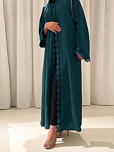 Middle Eastern Women's Solid Color Abaya Set 100%Polyether Breathable Loose Fit <b>for</b> Autumn/Winter Gatherings & Ramadan Occasions - Product Image 3