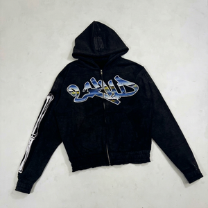 Sweat à capuche pour homme en coton épais délavé à l'acide, style vintage streetwear, imprimé et brodé, personnalisable, collection automne - Product Image 1