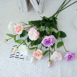 Flores Decorativas Artificiales Lisianthus <span class=keywords><strong>Eustoma</strong></span> de Tacto Real para Bodas y Hogar, 3 Cabezas, Color Blanco y Rosa, Flor de Campana China Artificial - Product Image 5