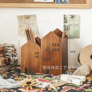 กล่องเก็บของรูปทรงบ้านไม้สำหรับใส่ดินสอเครื่องเขียนตกแต่งโต๊ะทำงาน - Product Image 2