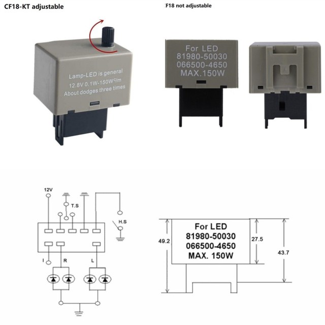 FSYLX 150W 8-Pin CF18 LM449 Strobe LED Flasher Relay Model3 Cruze Silverado Adjustable CF18-KT Hyper Flashing Blinker DC12V New