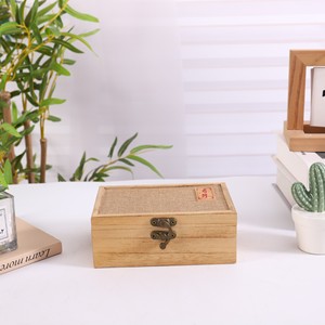 Rectangular Pine Wood Storage <b>Box</b> With <b>Canvas</b> Lid And Lock For Jewelry Gift Packaging 6cm High Standing Type - Product Image 1