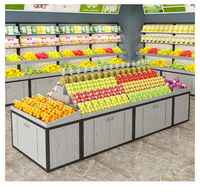 Supermarkt Verse Producten Display Stand Metallic Multi-Layer Fruit En Groente Ladder Eiland Plank Houten Kruidenierswinkel