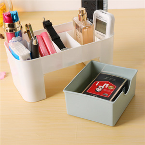 Cosmetics <b>Storage</b> <b>Box</b> With <b>Drawer</b> Plastic Desktop Organizer For Makeup Brush Lipstick Skin Care Items Rectangle Shape Solid - Product Image 2