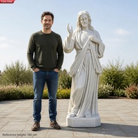 YOUFINE Estatua de Jesús de Mármol Blanco Tallada a Mano, Pose de la Divina Misericordia con Rayos de Corazón para Jardín de Iglesia