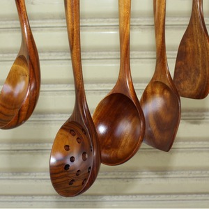 Acacia Wood Spatula And Spoon Set 6 Pieces Long Handle For Non Stick <b>Pans</b> Wok Soup Ladle Porridge Stirring Utensils - Product Image 4