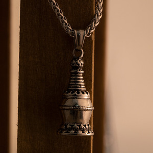 Chinese Style Retro <b>Titanium</b> Steel Pagoda Pendant Lotus Base Men's Necklace SP1061 - Product Image 3