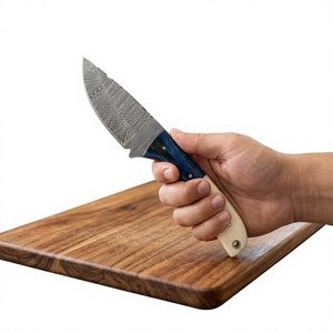 Cuchillo de caza y camping de hoja fija con punta de caída, de acero de Damasco, con mango de madera y hueso, personalizable DIY - Product Image 2