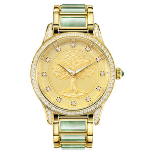 Reloj de pareja de lujo con esfera 3D del Árbol de la Vida, correa de jade verde, incrustaciones de diamantes dorados, reloj mecánico automático para hombre y mujer - Product Image 3