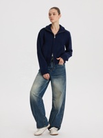 YUANBOFEI Jean Tendance Style Boyfriend Nouveau Modèle Ample Bleu Jambe Droite Évasée Taille Haute Denim Respirant