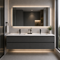 Meuble-lavabo de salle de bain de luxe en aluminium spatial nordique avec plateau en pierre artificielle et tiroirs à fermeture douce, mobilier de salle de bain OEM