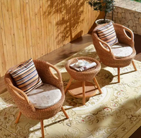 Ensemble fauteuil et table d'appoint en rotin naturel tressé à la main, style bohème, avec coussin floral, pour balcon, patio, mobilier de maison