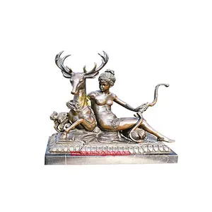 High Quality Hotel Villa indoor Luxury ornaments Sculpture Bronze Nude women With Deer statues