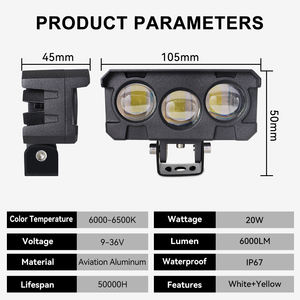 ไฟสปอร์ตไลท์ LED 3 เลนส์ คุณภาพสูง สองสี สำหรับมอเตอร์ไซค์ กันน้ำ IP67 ไฟตัดหมอกสำหรับรถยนต์ รถบรรทุก ATV รุ่น MO73 - Product Image 3