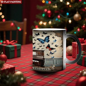 Taza Interactiva que Cambia de Color con el Calor, 11 oz, Cerámica Negra Esmerilada, Taza Mágica con Diseño de Música Terapéutica - Product Image 2