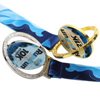 Médailles de course personnalisables en émail avec logo et lettres, rondes et brillantes, plaquées or et argent, pour marathon