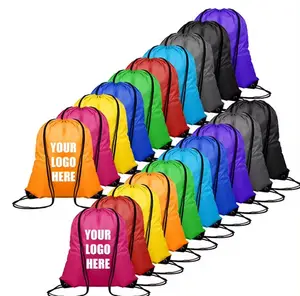 Wholesale Diy Swimming Camping Yoga Sports Backpack Recycled Polyester Rainbow Colored Drawstring Bag
