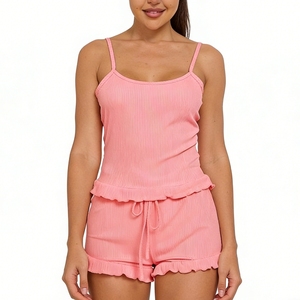 ชุดกางเกงขาสั้นคามิริบบิ้นแต่งระบายสำหรับผู้หญิง - ชุดนอนลำลอง 2 ชิ้น ชุดนอนแฟชั่น - Product Image 4
