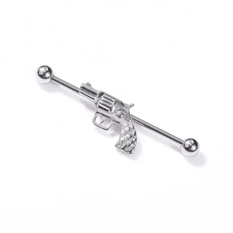 2020 Stainless Steel 14Gauge 38mm Gun Long Industrial Barbell Ear Stud Body Piercing Earrings Ear Cartilage Straight Bar