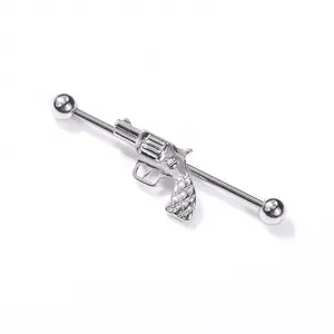 2020 Stainless Steel 14Gauge 38ミリメートルGun Long Industrial Barbell Ear Stud Body Piercing Earrings Ear Cartilage Straight Bar