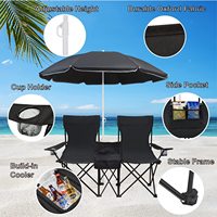 Chaise longue de jardin pliable double pour adultes, légère, noire, pour l'extérieur, le parc, la plage, le camping, avec parasol