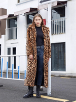 Damen Winter Umweltfreundlicher Langer Einreihiger Mantel Kunstfell Nerz Leopardenmuster Umlegekragen Standard Gestrickt
