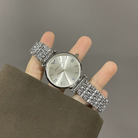 Jam Tangan Wanita Quartz Sederhana Elegan Bahan Stainless Steel Trendi untuk Pesta dan Perjalanan Grosir N2605256