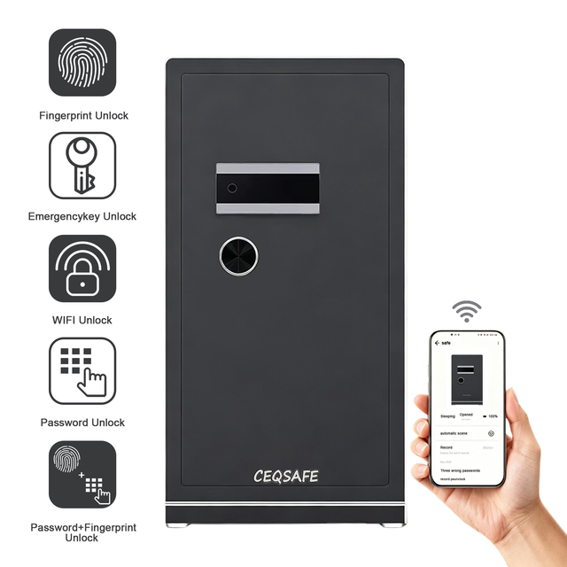 CEQSAFE Smart Home Bank Metal Safe Locker Security Steel TUYA APP Biometric Fingerprint Safe Box for Money
