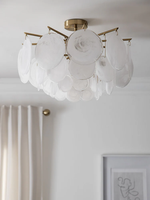 Lustre suspendu en verre Murano blanc avec disques LED de taille moyenne Claremont