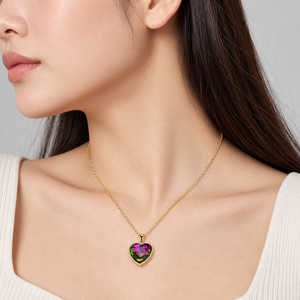 Collier avec pendentif cœur multicolore en zircon en acier inoxydable avec placage sous vide en or 14 carats, chaîne de 40+9,5 cm - Product Image 5