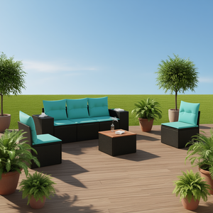 Set Divano da Esterno in Polyrattan Nero 6 Pezzi con Cuscini Design Contemporaneo Stile Moderno - Product Image 2