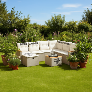 Set Divano da Giardino Beige 6 Posti in Rattan, Arredamento da Esterno Design Contemporaneo con Struttura in Vimini - Product Image 2