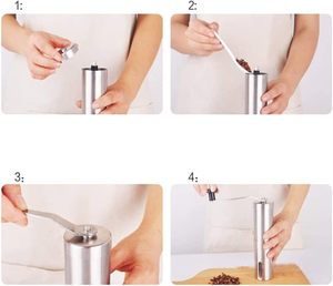 Moulin à café manuel commercial en acier inoxydable, réglages ajustables, meules coniques, capacité 25g, pour usage extérieur, hôtelier et domestique - Product Image 3