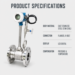 Débitmètre vortex à montage sur bride pour gaz et vapeur avec compensation de température et de pression, personnalisable OEM, en acier inoxydable 304/316, précision +/-1% - Product Image 5
