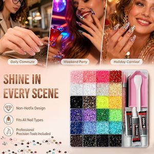 24 Grids Rhinestones Set Mixed Color Flat Back Non Hotfix Nail Art Decorations With Tweezers And Glue B7000 <b>Kit</b> - Product Image 3