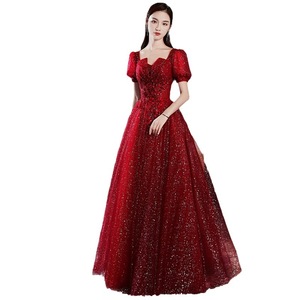 Red Evening Gown Women Sweetheart Neckline Natural Waist Glitter A Line For Coming Of Age Ceremony - Product Image 5