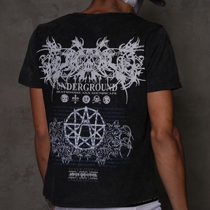 Custom Vintage Wash Skull Graphic Streetwear <b>Gothic</b> Grunge Oversized Unisex Heavyweight Cotton T <b>Shirt</b> for Men OEM ODM - Product Image 2