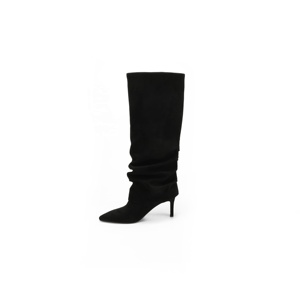 Bottes hautes noires en daim à bout pointu et talon aiguille pour femme, style décontracté à enfiler, collection automne/hiver - Product Image 3