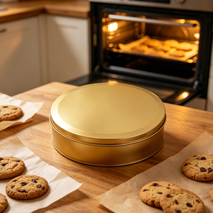 Custom Logo Round Gold Food Grade Metal <strong>Tin</strong> Can with Lid for Cookies <strong>Cake</strong> Chocolate Sugar <strong>Storage</strong> - Product Image 2