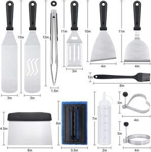 Kit d'accessoires pour plancha en acier inoxydable de qualité supérieure, 16 pièces, ensemble d'outils de cuisson antiadhésifs pour barbecue et teppanyaki - Product Image 2