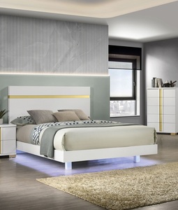 White 1pc Queen Size Adjustable Soft <b>Bed</b> Underbed LED Modern Bedroom Furniture Acrylic Trim Mattress Ready Storage Bedframe - Product Image 5
