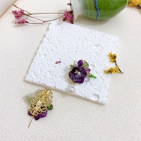 Bros Pin Wanita Mewah Desain Bunga Asli Berhiaskan Rhinestone, Bros Hydrangea Ungu Elegan, Pin Mewah
